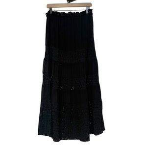 Guadalupe Black Maxi Skirt - Tiered Lace Panel Design